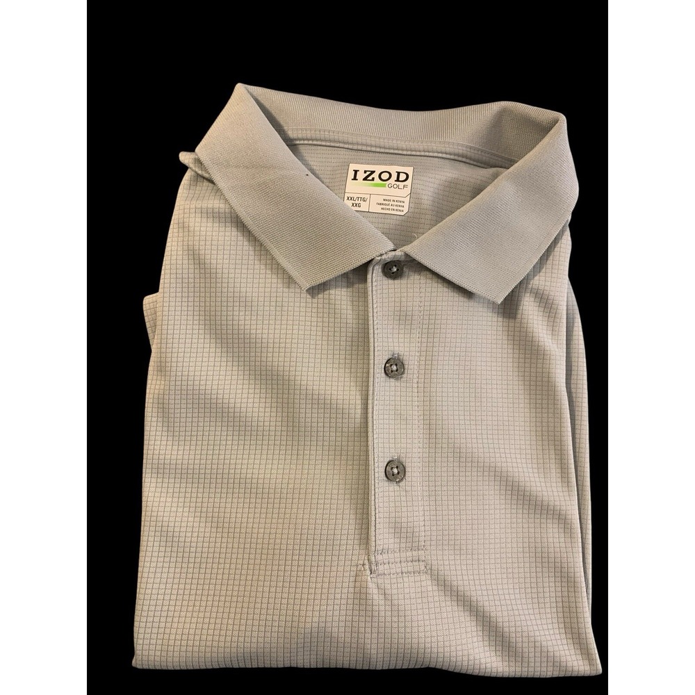Izod Golf 1/4 Button Collar Gray SS Patterned StretchMen's Polo Shirt Sz 2XL XXL